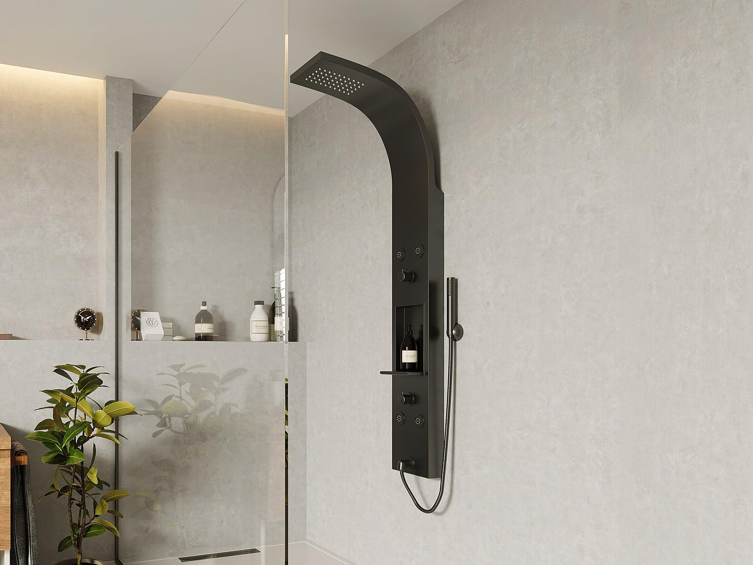 Vente-unique - Colonna doccia Roana - L 20cm x P 48cm x H 140cm - acciaio inossidabile - nero