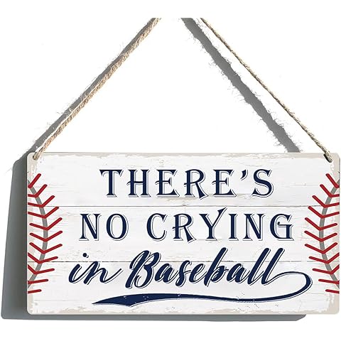 Vintage Baseball Wall Decor Sign - There's No Crying in Baseball Sign | Baseball Posters for Boys Bedroom, Sports Decor Gifts, Home Room Decorations Wooden Signs (6x12 Inches)