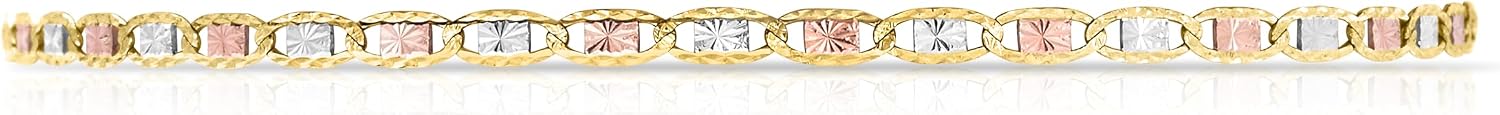 Floreo 10k Tri-Color Gold 3.3mm Valentino Link Chain Necklace