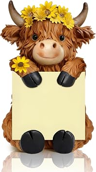 Thenshop Back to School Sunflower Highland Cow Sticky Note Holder Fall Resin Highland Cow Pop up Note Dispenser with 100 Sheets 3 x 3 Inch Sticky Notes Desk Accessory for School Office Gifts