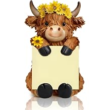 Thenshop Sunflower Highland Cow Pop up Sticky Note Dispenser Resin Highland Cow Note Holder with 100 Sheets 3 x 3 Inch Sticky Notes Desk Accessory for Office HomeBrown,Classic
