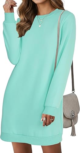 LYANER Women's Sweatshirt Dress Crewneck Long Sleeve Sweat Shirt Loose Fit Mini 
