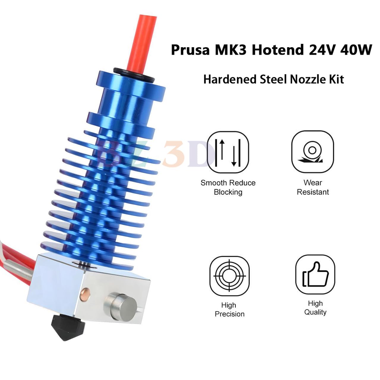 Prusa i3 MK3 Hotend 24V 40W Upgrade Kit pour Prusa i3 MK3,MK3S,MK3S+Imprimante 3D V6 Hotend 24V Kit,V6 Bimétallique Heatbreak,Bloc Chauffant Aluminium,V6 Buse Acier Trempé 0.4mm.