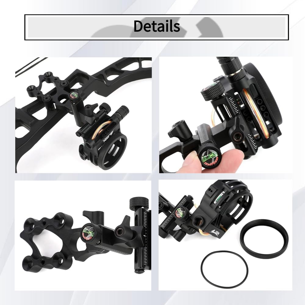 Archery 5 Pin Compound Bow Sight - 0.019'' Optical Fiber, CNC Aluminum Micro-Adjust Sight, Universal for Left & Right Handed