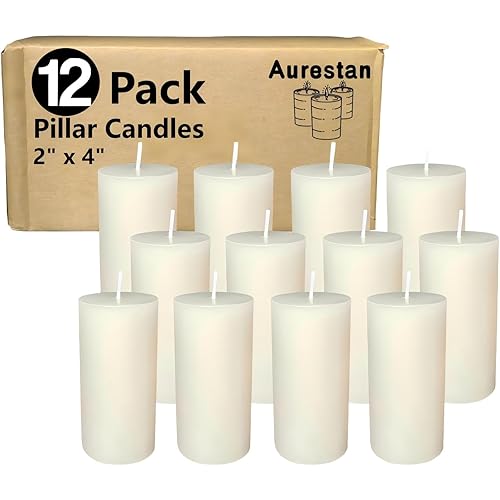 12 Pack Pillar Candles, 2x4 Inch, 30 Hours Burning for Each, Ivory White Unscented Smokeless, Perfect for Wedding, Party, SPA, Home Gatherings, Dinner, Decor and Emergency use