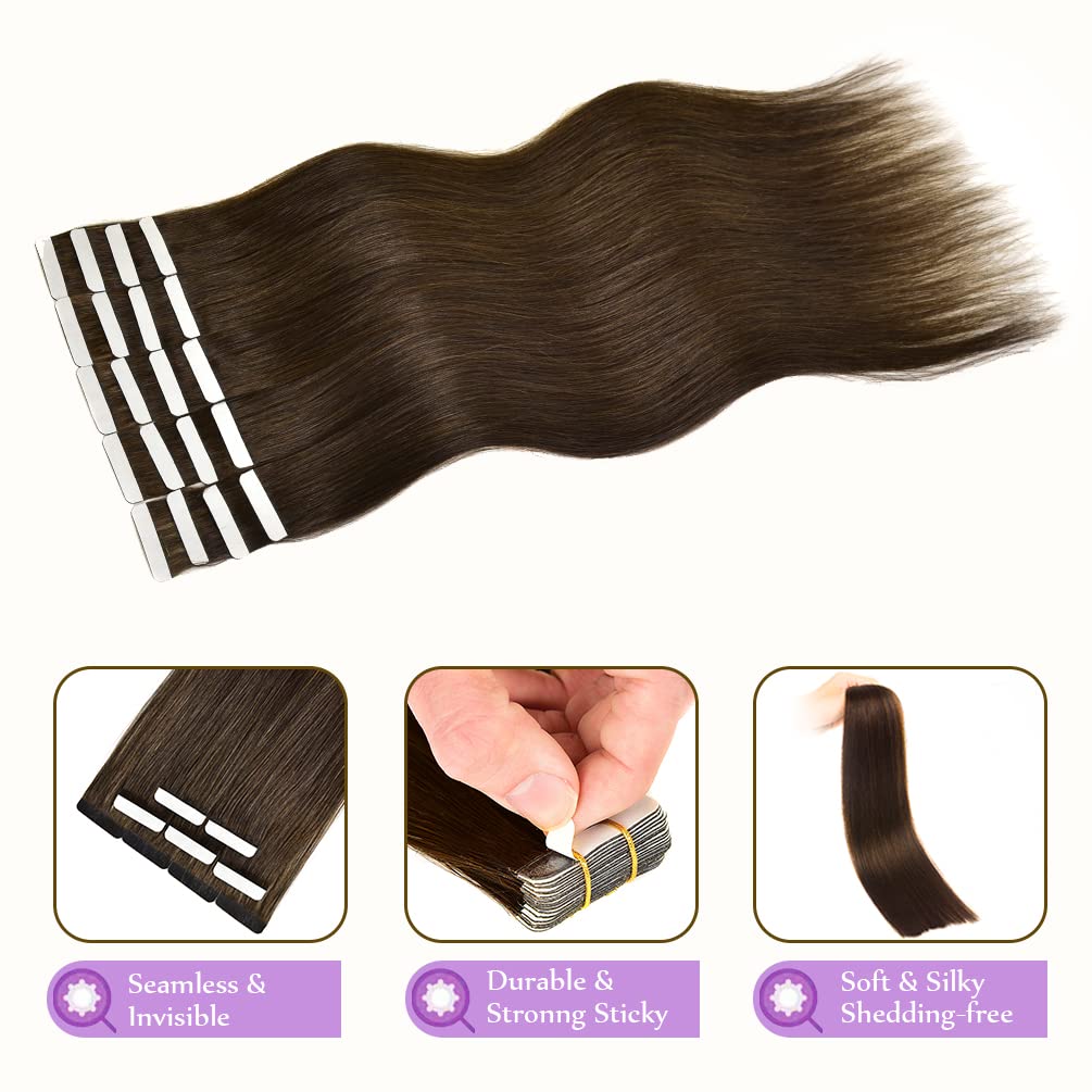 Amazon.com : Tape in Hair Extensions Human Hair, 20pcs 22  display picture 3