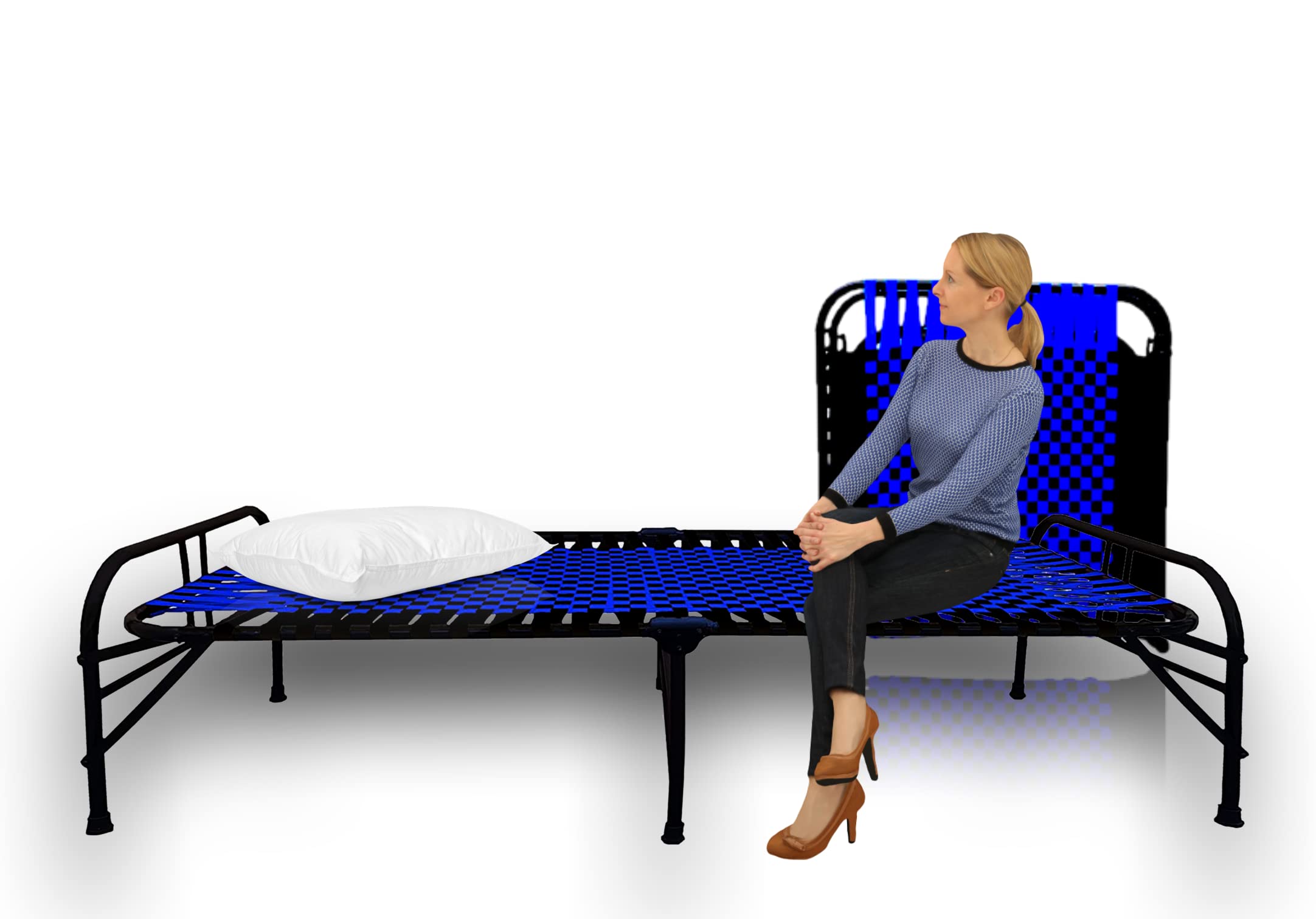 Sponsored Ad - LUSTER Folding Bed Single for Sleeping Portable Single Folding Bed Space Saving Heavy Duty Foldable Bed Frame/Khat Cot for Sleeping Bed 3X6 Feet, Blue and Black with Pillow