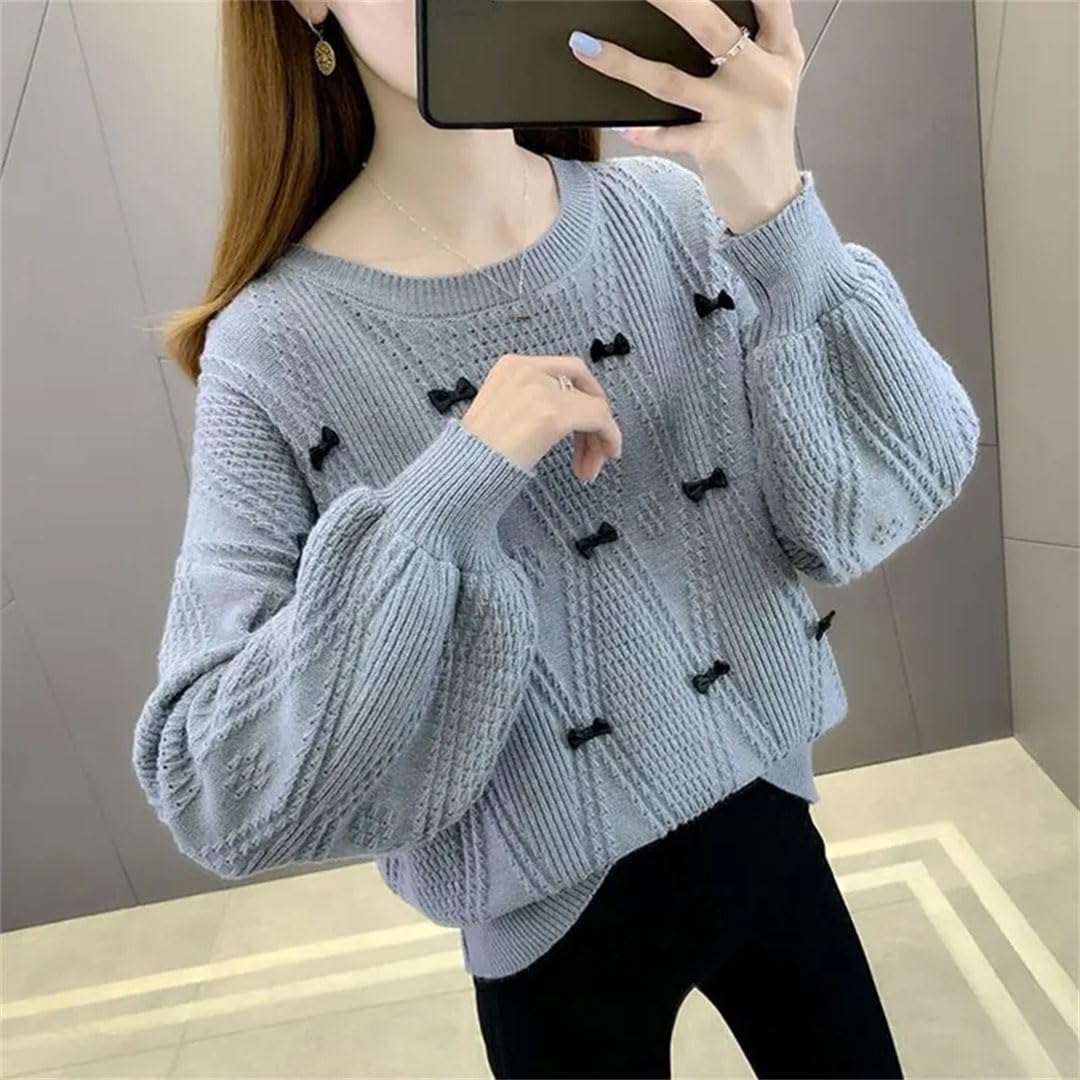 Maglione da donna autunno e inverno moda ufficio semplicità O-collo manica lunga maglione donna casual all-match sciolto top