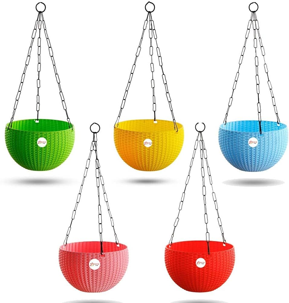 Kraft Seeds by 10CLUB Euro Hanging Planters - 5 Pcs (7 Inch, Multicolor) | Decorative Hanging Pots for House Plants | Hanging Pots for Home & Balcony Garden | Hooked Hanging Pots for Home Garden