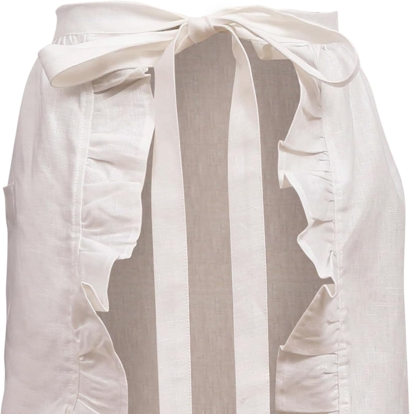 100% Linen Ruffled Waist Apron For Women With 2 Pockets, Bistro Half Apron For Men Waitress Server Cooking Kitchen