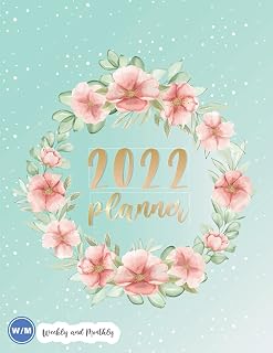 2022 Planner Weekly and Monthly: 8.5" x 11" - Jan 2022 - Dec 2022 - 12 Month Planner, Calendar, Organizer with Holidays - Large - Watercolor Hand Drawn Floral and Leaves Cover - Ocean Green