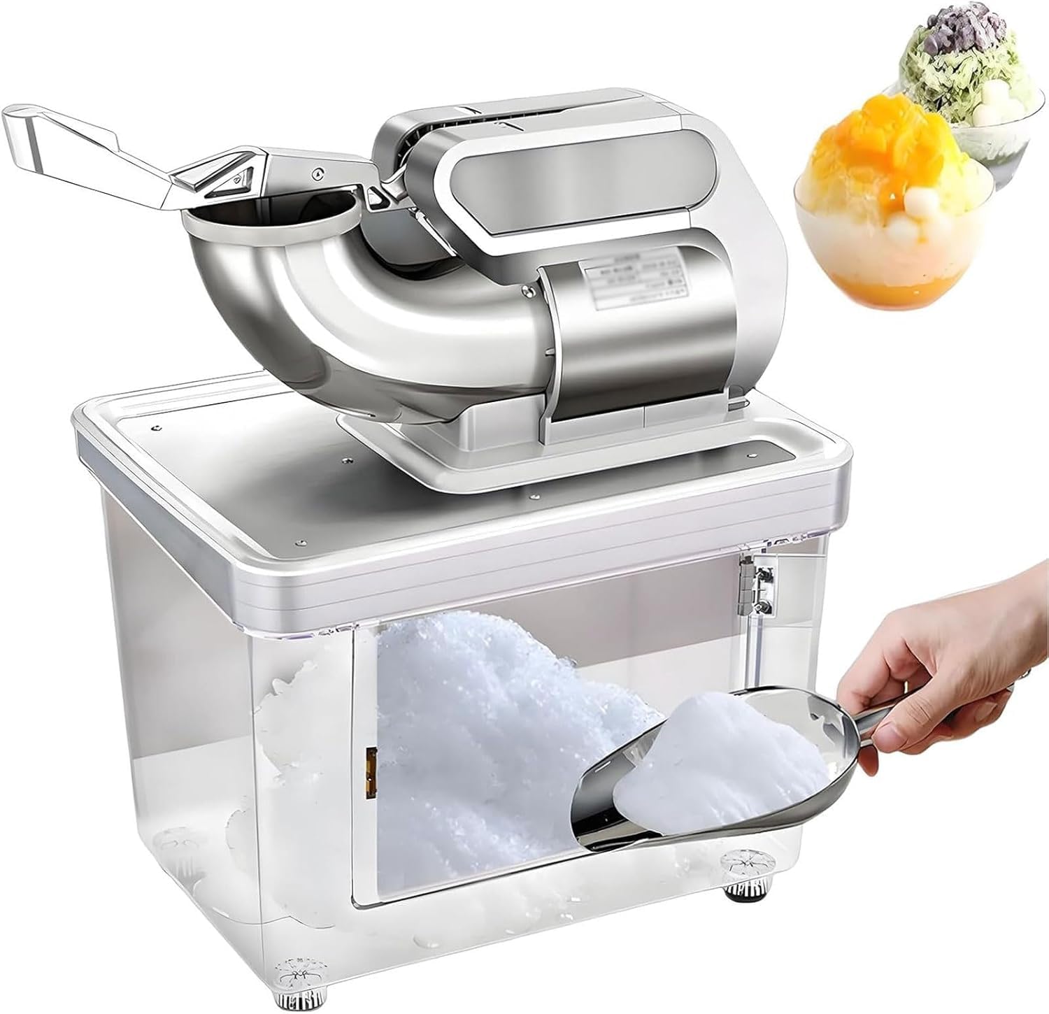 GYKOZY Electric Ice Crusher Machine, Automatic Ice Shaver with 30L Storage Bin and Stainless Steel Dual Blades, High Efficiency 300KG/H for Shaved Ice, Drinks, and Sushi