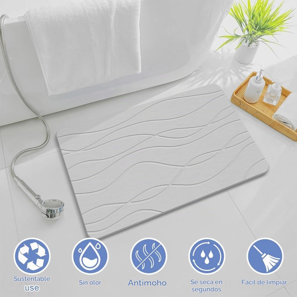 Arthome Piedra Alfombra de Baño Diatomeas Tierra Alfombra de Baño 60x40cm Grande Antideslizante Super Absorbente Alfombra de Ducha para Baño Secado Rápido Fácil de Limpiar Gris