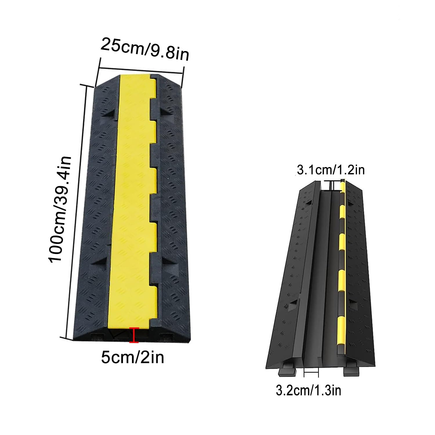 Protector de Cables Cubierta de Cable de Goma de 2 Canales, Pasacables de Suelo, Rampa Protector de Cable, Protector Amarillo/Negro de Servicio Pesado 3t