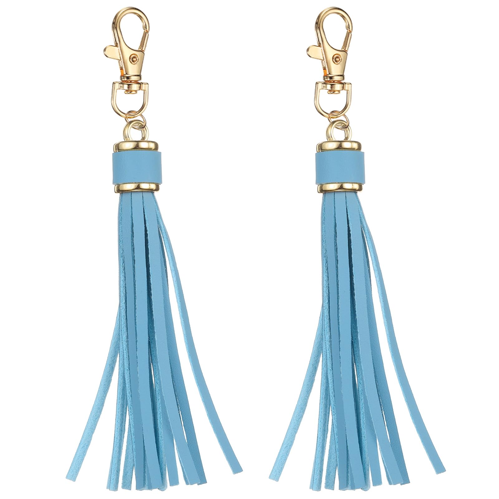 uxcell 2pcs PU Leather Tassels, 6 Inch Keychain Tassel Charm with Lobster Swivel for Jewelry Making, Handbag, DIY Crafts, (Grey Blue)