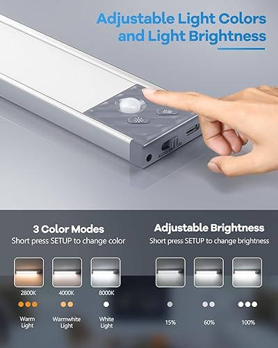 Miniatura 5 de HIBOITEC Iluminación para debajo del gabinete, 40 luces LED recargables para armario, funciona con pilas, luces regulables con sensor de movimiento