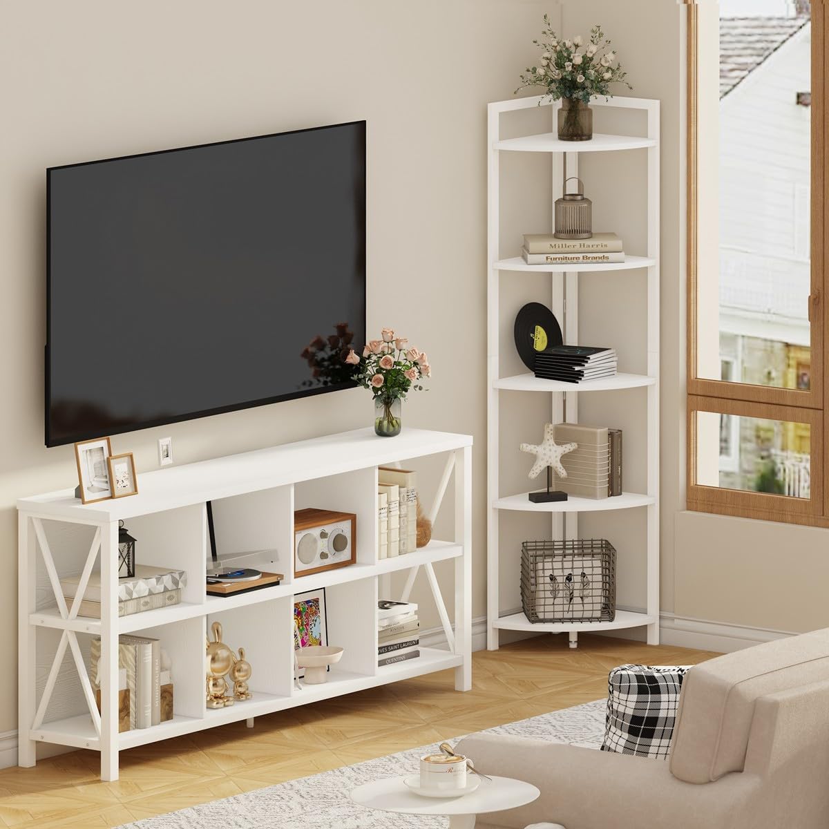 FATORRI 8 Cube Storage Organizer Bookshelf and Tall Corner