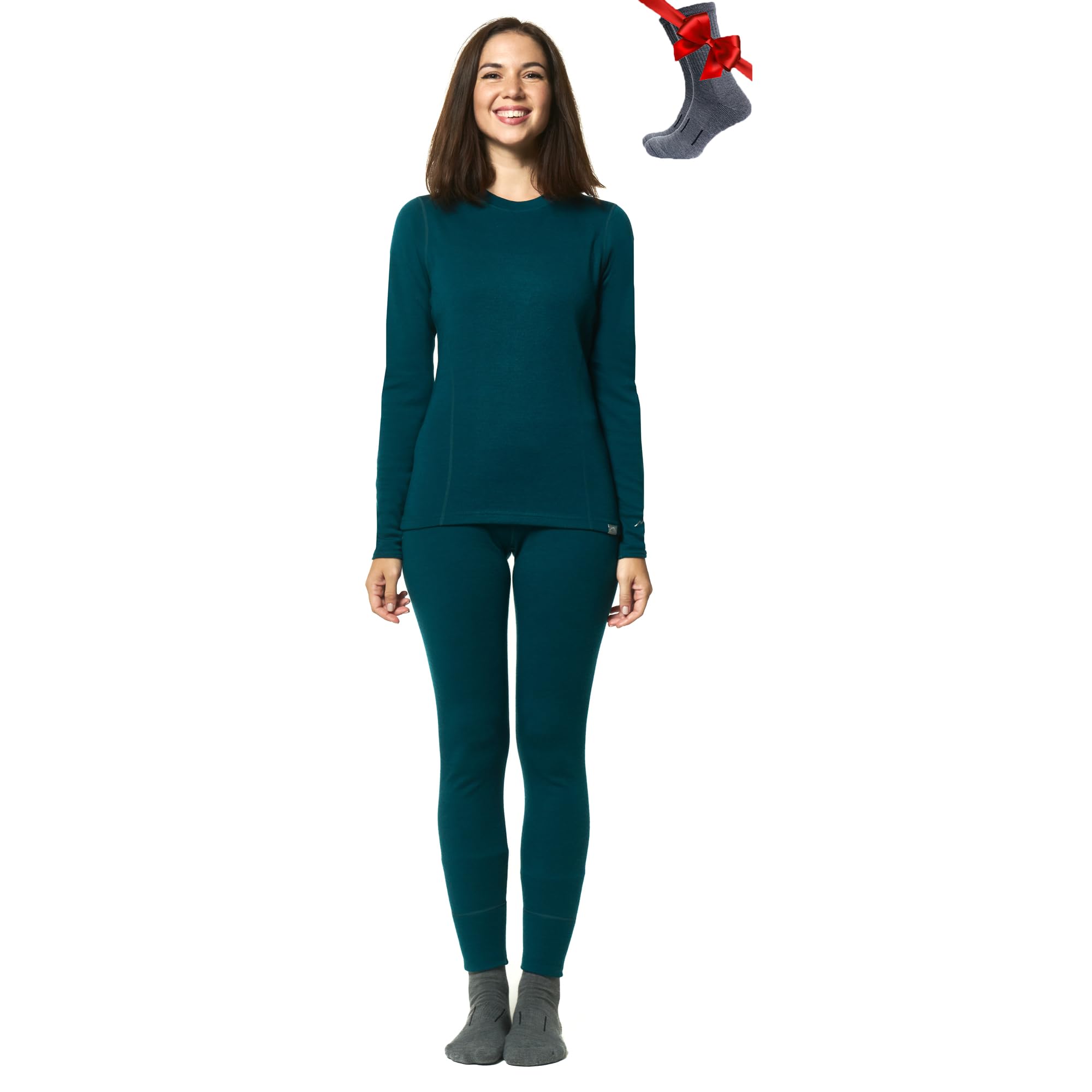 Merino.tech Women's 320 Deep Teal Set Merino Wool Base Layer Set - Merino Thermal Underwear Top And Bottom Lightweight, Midweight, Heavyweight (Large, 320 Deep Teal)