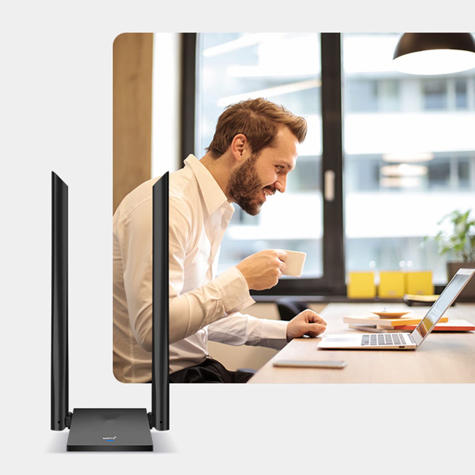 Wakects Adapter USB WiFi, Adapter USB WiFi 6 2,4 GHz, 5 GHz, Małe Opóźnienia dla Komputerów Stacjonarnych