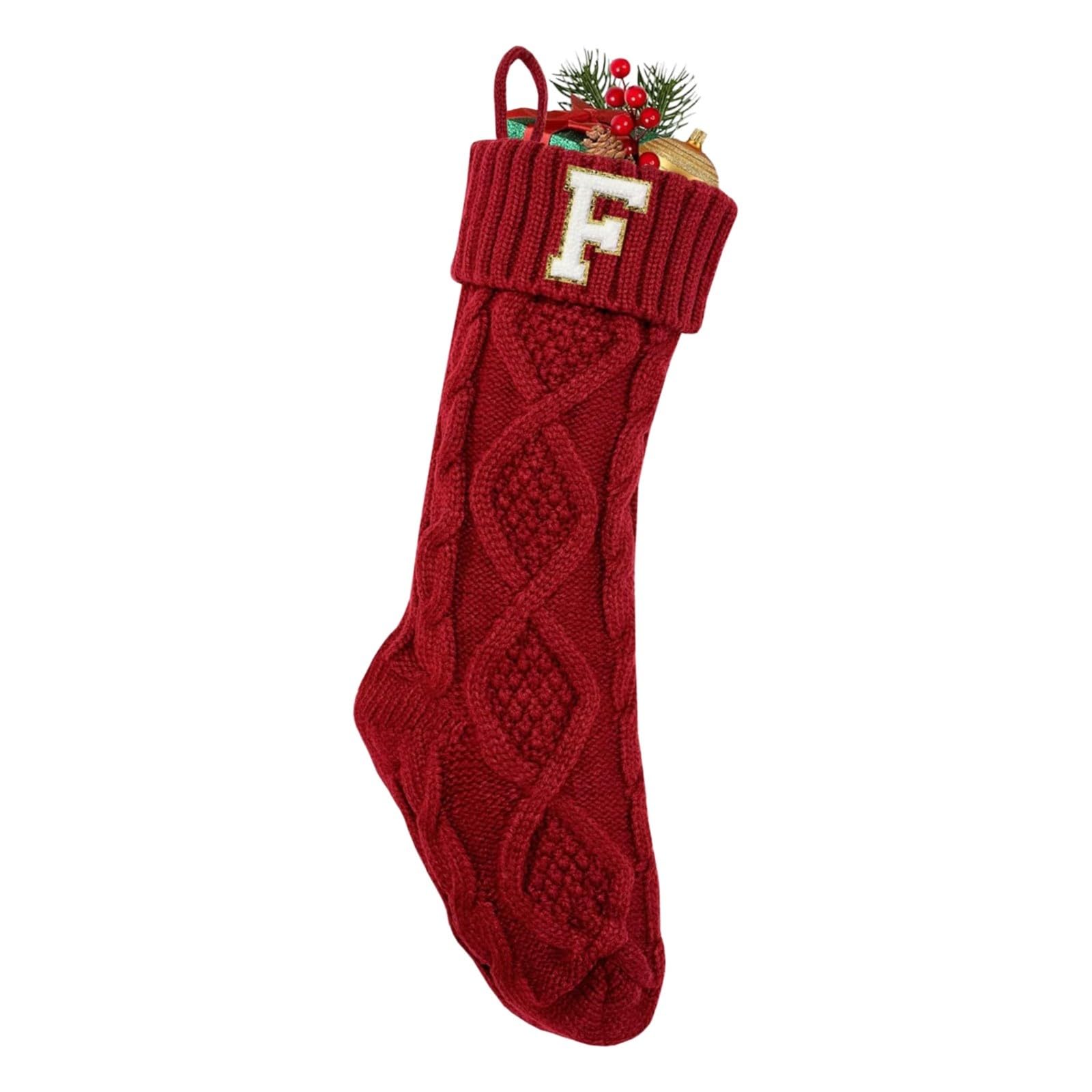 Personalized Christmas Stockings with Initials, Large Xmas Stockings Plush Faux Xmas Stocking With Golden Snowflake For Family Holiday Xmas Personalized Decorations (F)