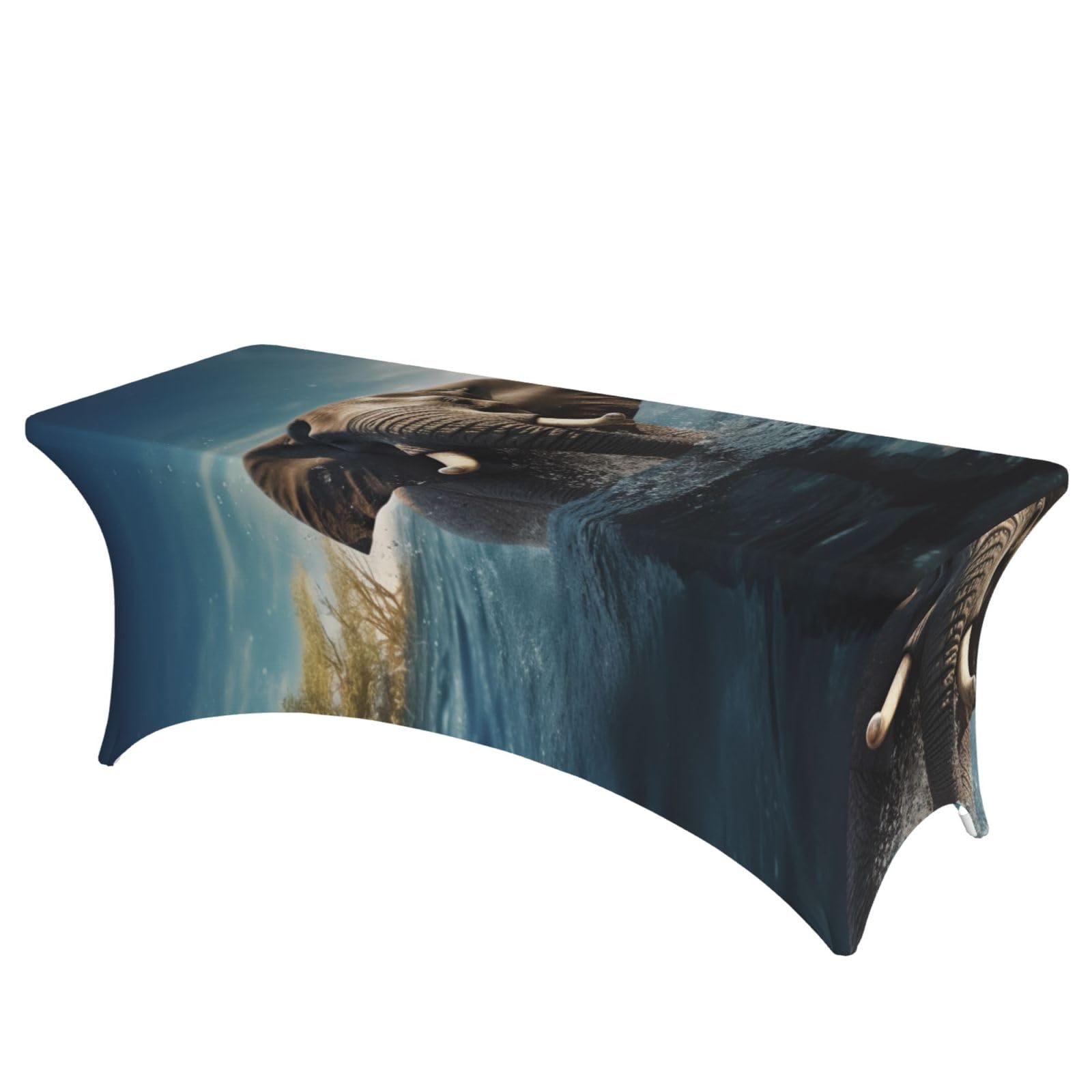 DWVTSLH 6FT Spandex Table Covers for Rectangle Tables, Wrinkle Resistant Stretch Tablecloths, Ultimate Fitted Swimming African Elephant Table Cloth for Party, Wedding, Banquet