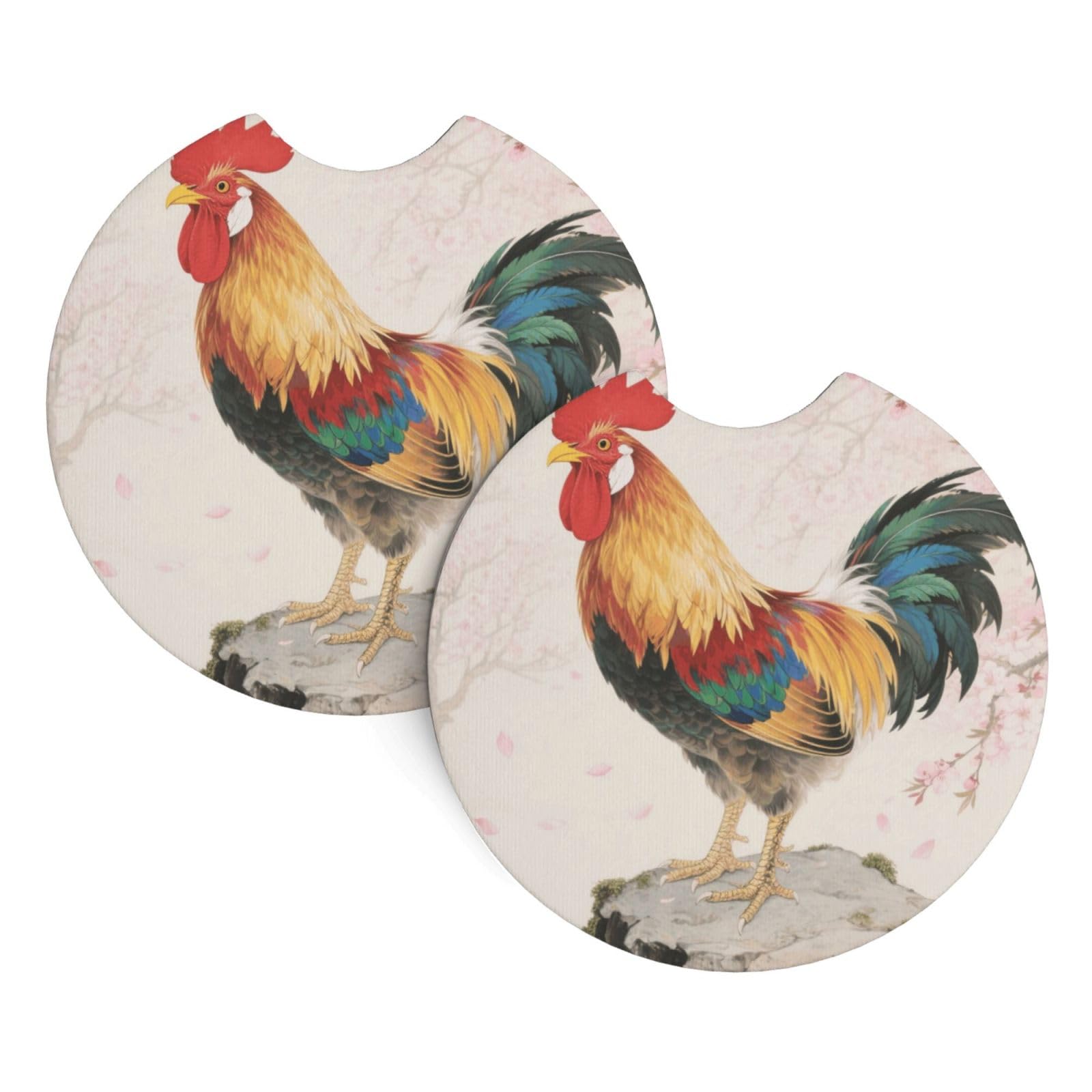 2 Pack Car Coaster for Cup Holders Colorful Rooster Car Cup Coaster 2.7" Neoprene Non-Slip Automotive Cup Mat Universal Auto Car Interior Accessories for Women Men Cup Pad