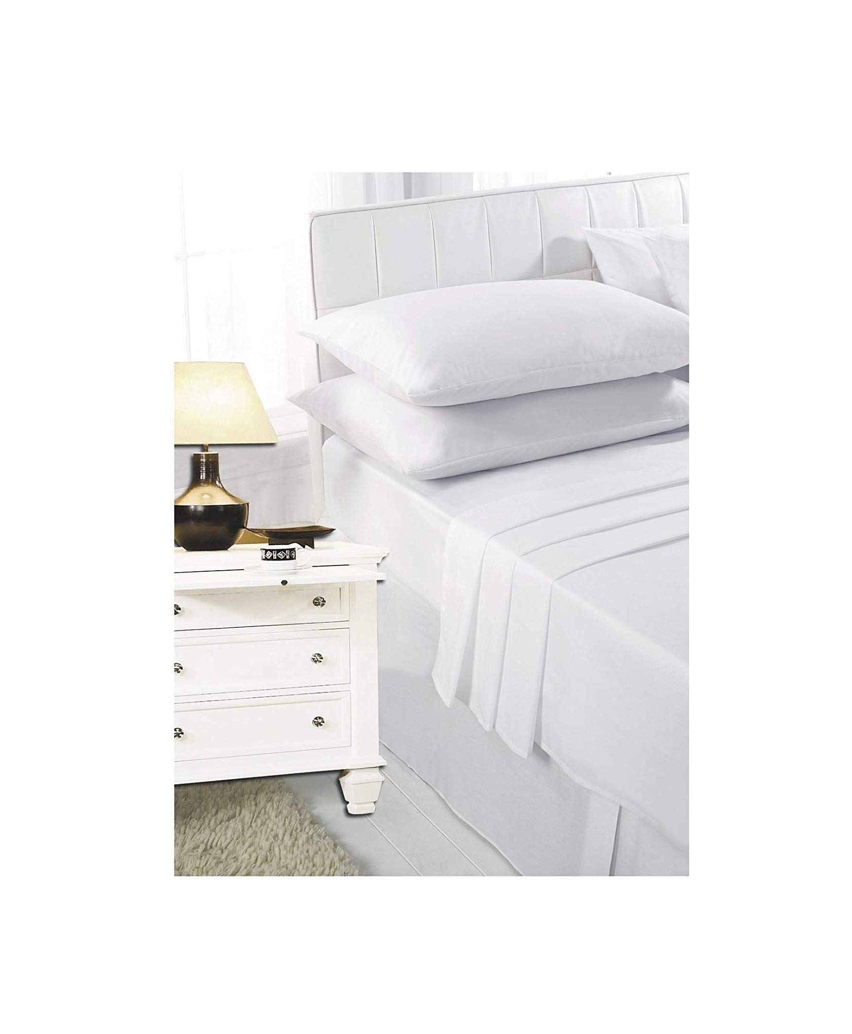 Casa D'Or NEW PLAIN DYED POLYCOTTON FITTED FLAT BED SHEET SINGLE DOUBLE KING SIZE BEDDING (White, Double Fitted Bed Sheet)