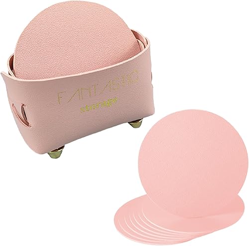 Miniatura 9 de KOSHA Juego de 8 posavasos de cuero para bebidas, juego de 8 tapetes de cuero con soporte hecho a mano para escritorio de mesa, decoración del