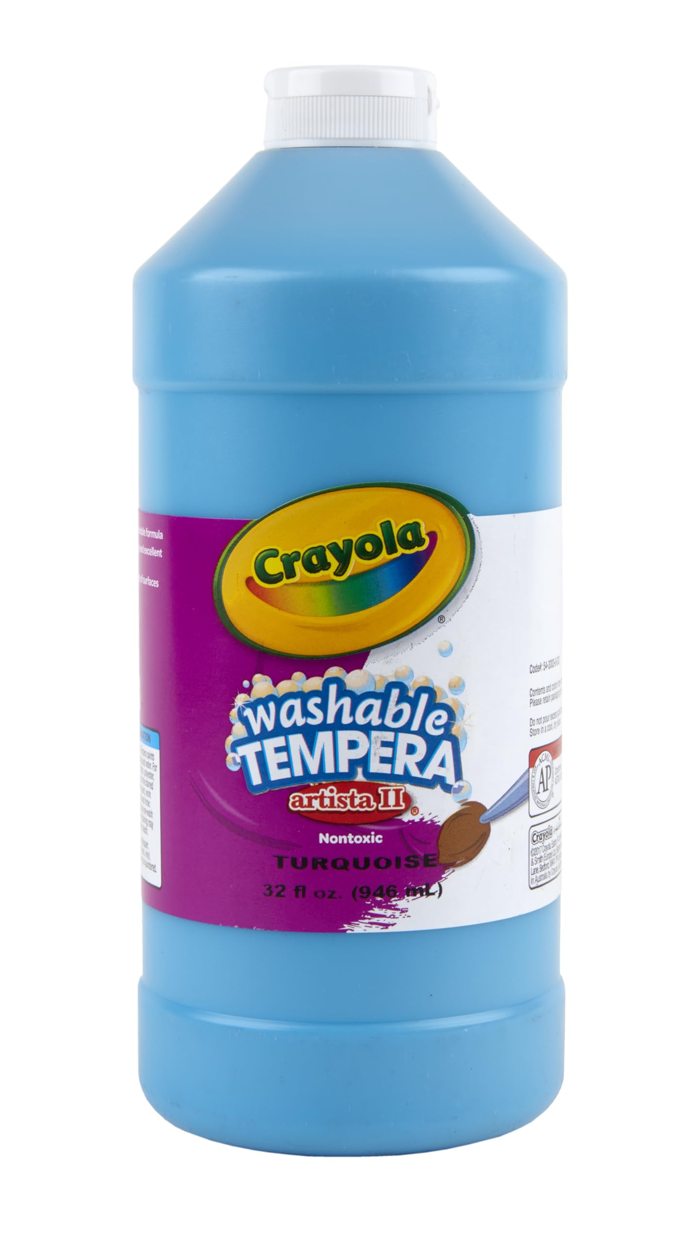 Crayola Zmywalna farba tempera dla dzieci, turkusowa farba, materiały szkolne, nietoksyczna, 907 ml butelka do wyciskania