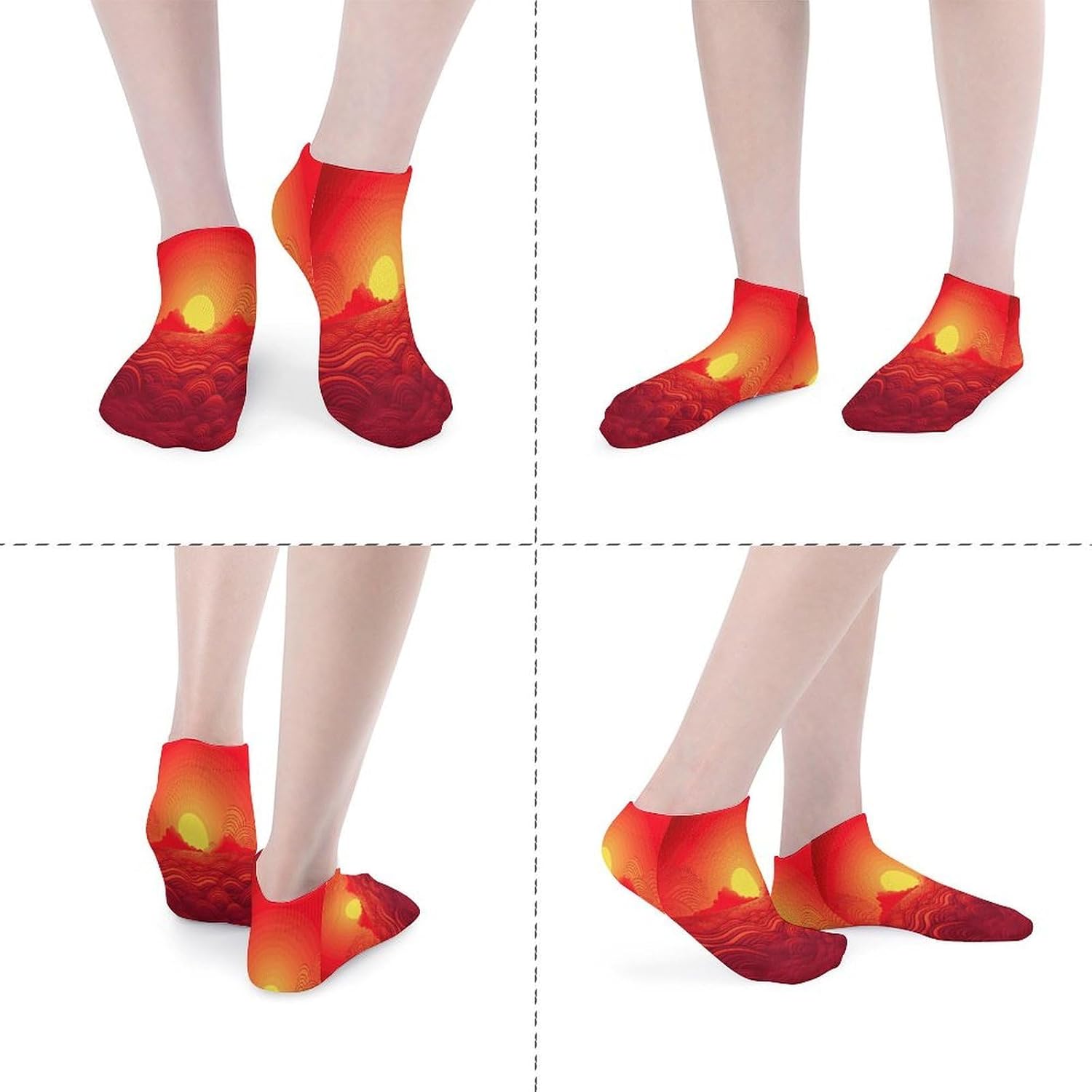 Red Sunrise Ankle Socks for Men Women 5 Pairs | Comfortable Casual Low Cut Socks, Lightweight No Show Breathable Athletic Socks, Soft Mini Crew Socks for All Seasons