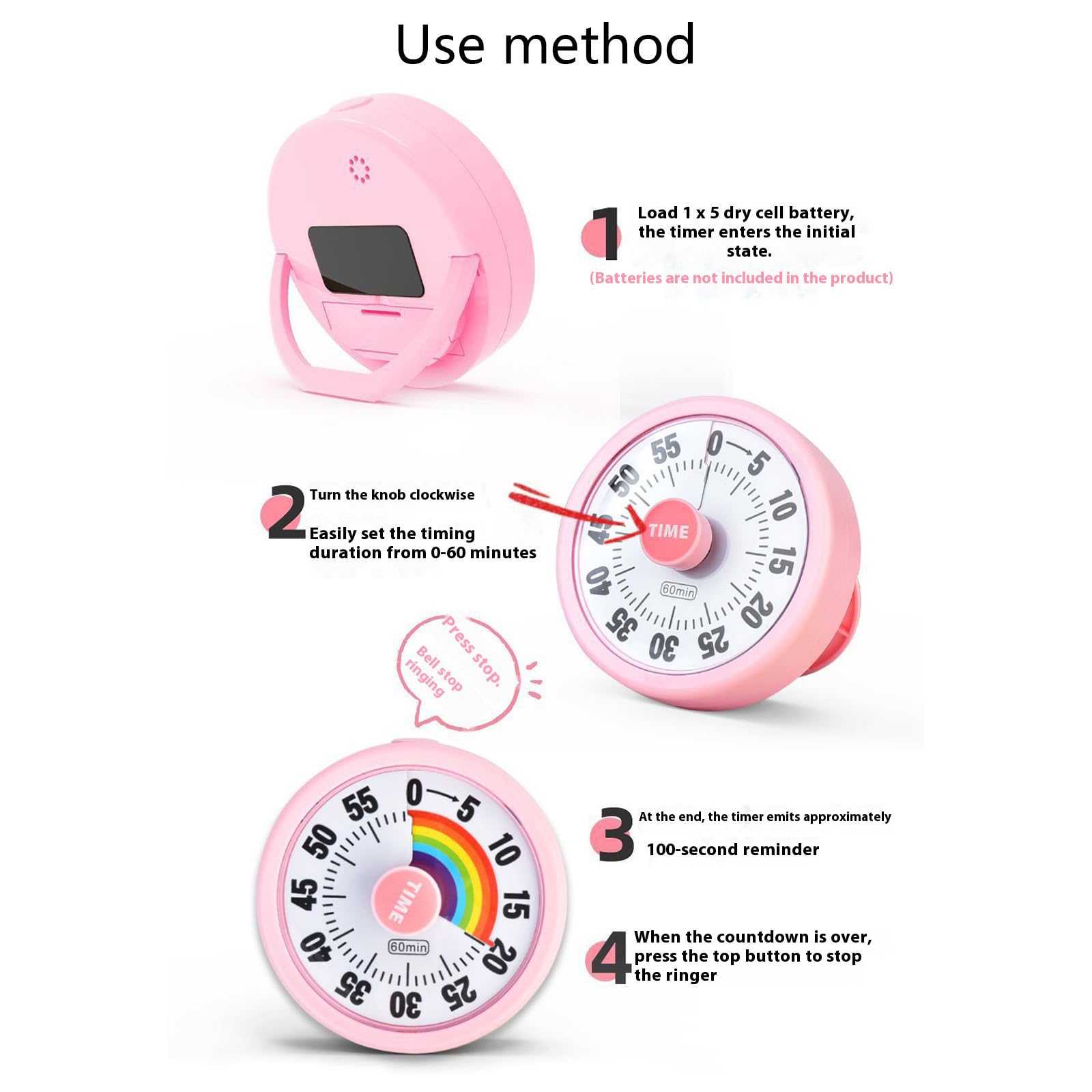 Timer visivo, controllo rotativo, conto alla rovescia da 60 minuti, per cucina, aula e l'ufficio, strumento di gestione del tempo adatto ai bambini