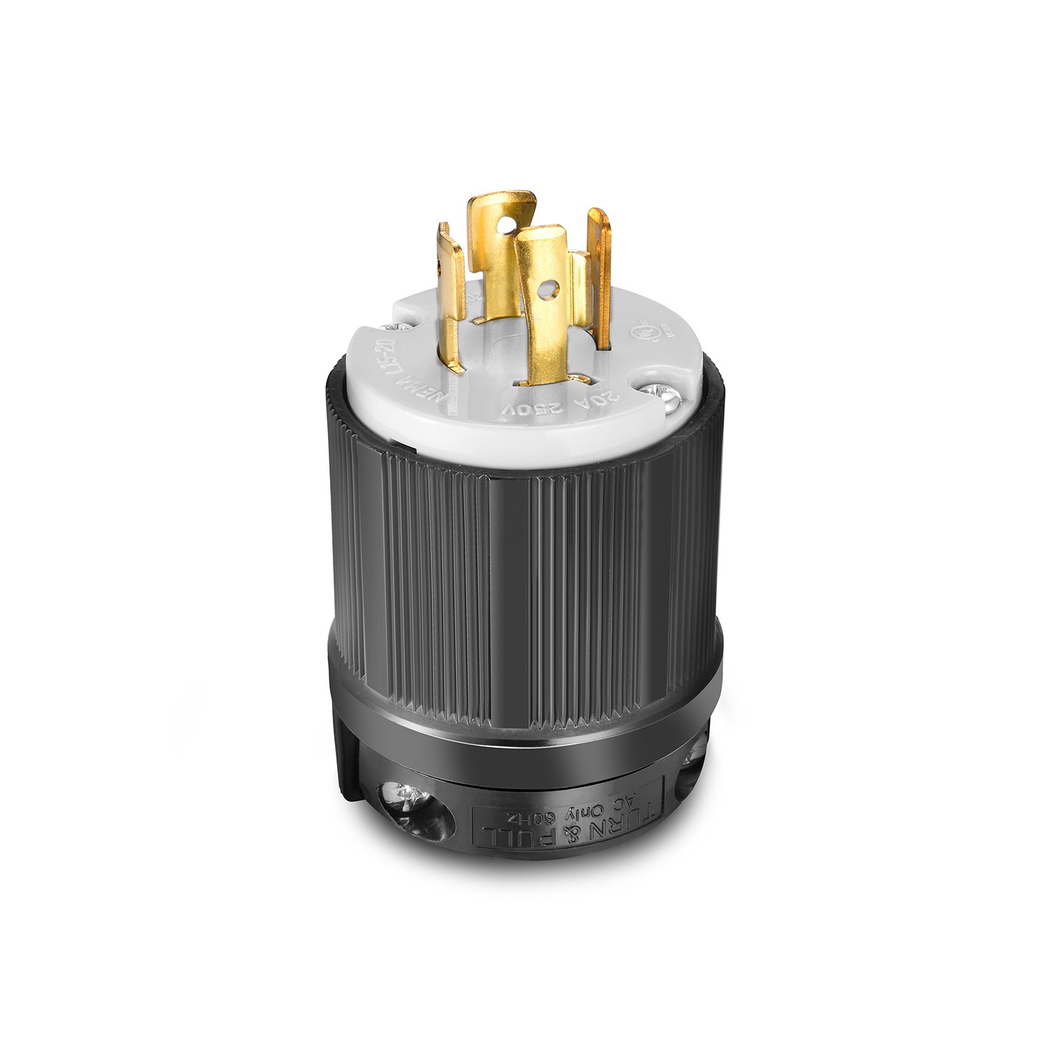 Connecteur mâle NEMA L15-20P répertorié UL, 20 A 20 A, AC 250 V 250 V, 3 pôles-4 fils, jointoiement, verrouillage par torsion, noir et gris