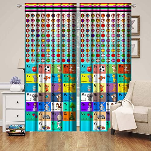 Image of 3D Printed Math English Albhabets Learning Design Curtains for Kids Room, School, Kids Care Home, Long Door Curtain 9 feet, Set of 2 Pc