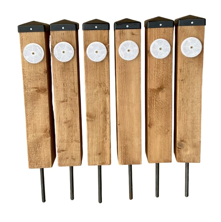 6 x 18" (45cm) Timber Reflective Easy Install Verge Posts with Pyranid Style Caps