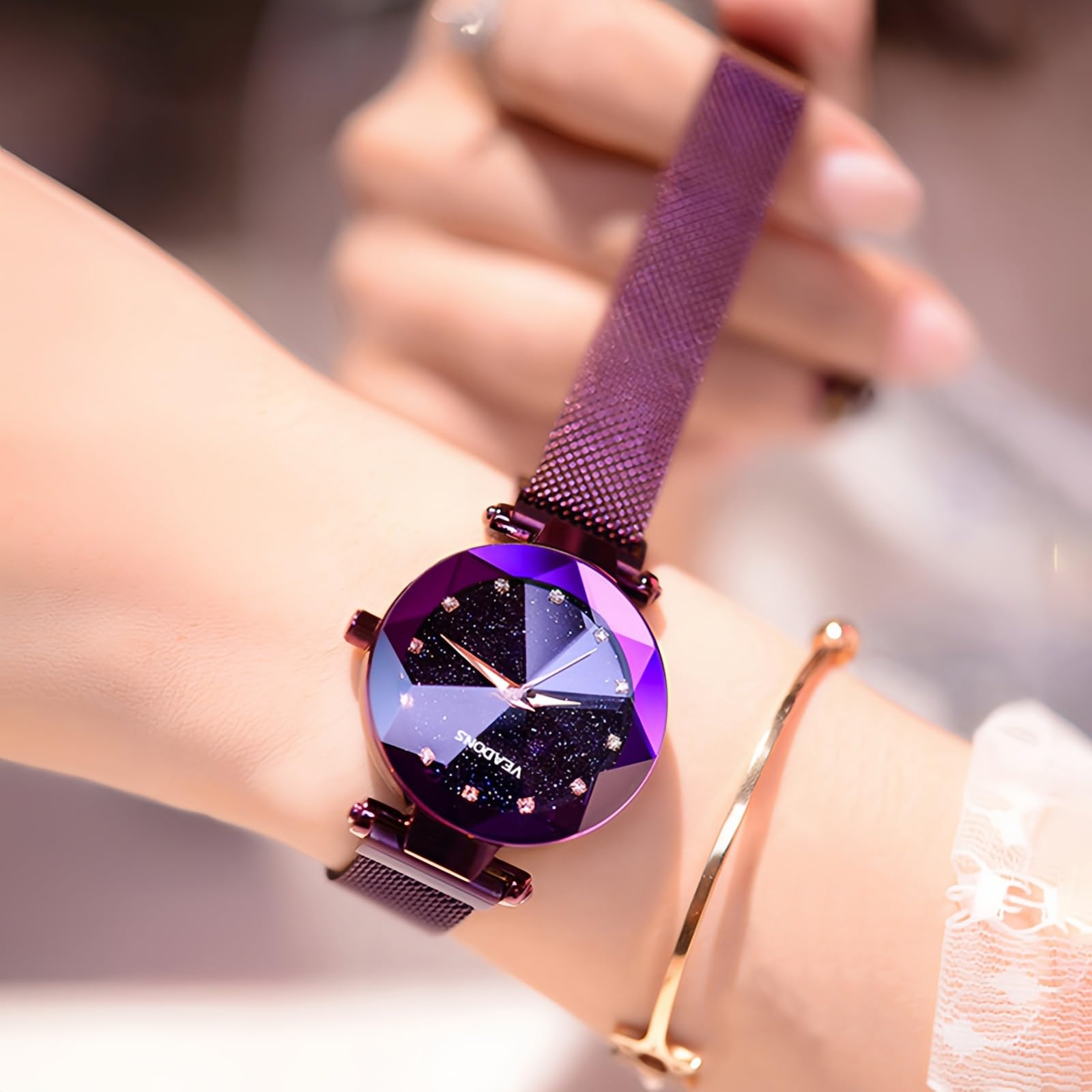 GOSASA Orologio da polso al quarzo casual da donna, stile semplice, impermeabile, cinturino in acciaio, Viola, Affari