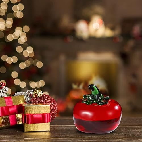 Miniatura 6 de Adorno decorativo de estatua de tomate de cristal, figura de cristal de fruta artificial, pisapapeles de mesa, adorno de cristal para oficina en