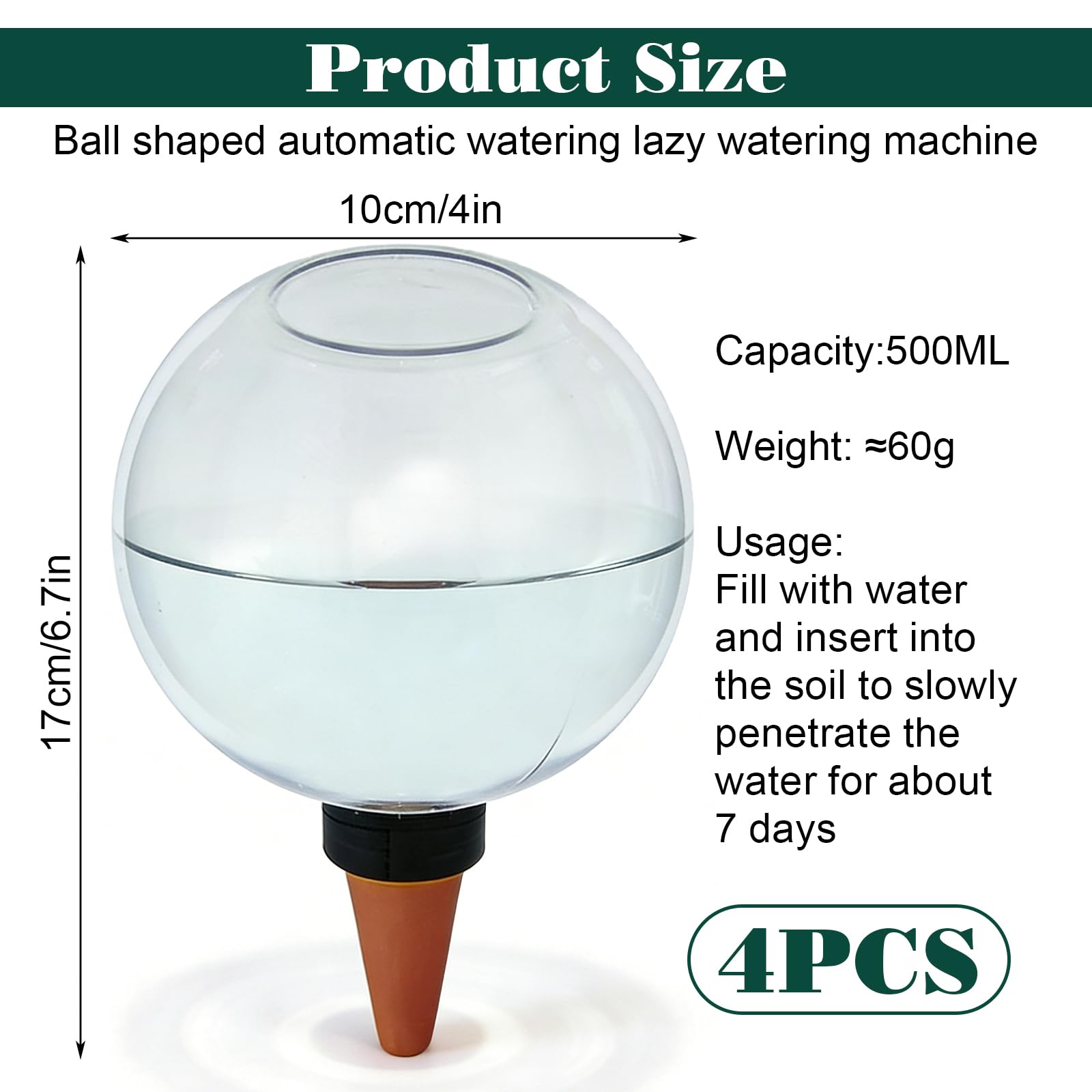 BYZESTY 4 Pièces Boules D'Irrigation pour Plant, Globes D'Arrosage de Plant 500ml, Dispositif D'Arrosage Automatique, Pieux D'arrosage des Plant pour Plantes d'intérieur, Jardin et Balcon