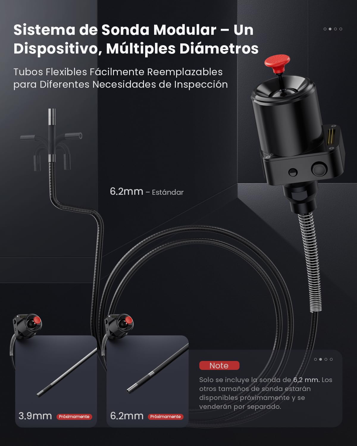 Ralcam Cámara Endoscópica Industrial con Cable de Serpiente Reemplazable, Pantalla HD de 5", Sonda Articulada 4 Vías y Joystick SUS304, Cámara 6,2 mm, Cable Impermeable, 1,5 m para Autos y Tuberías