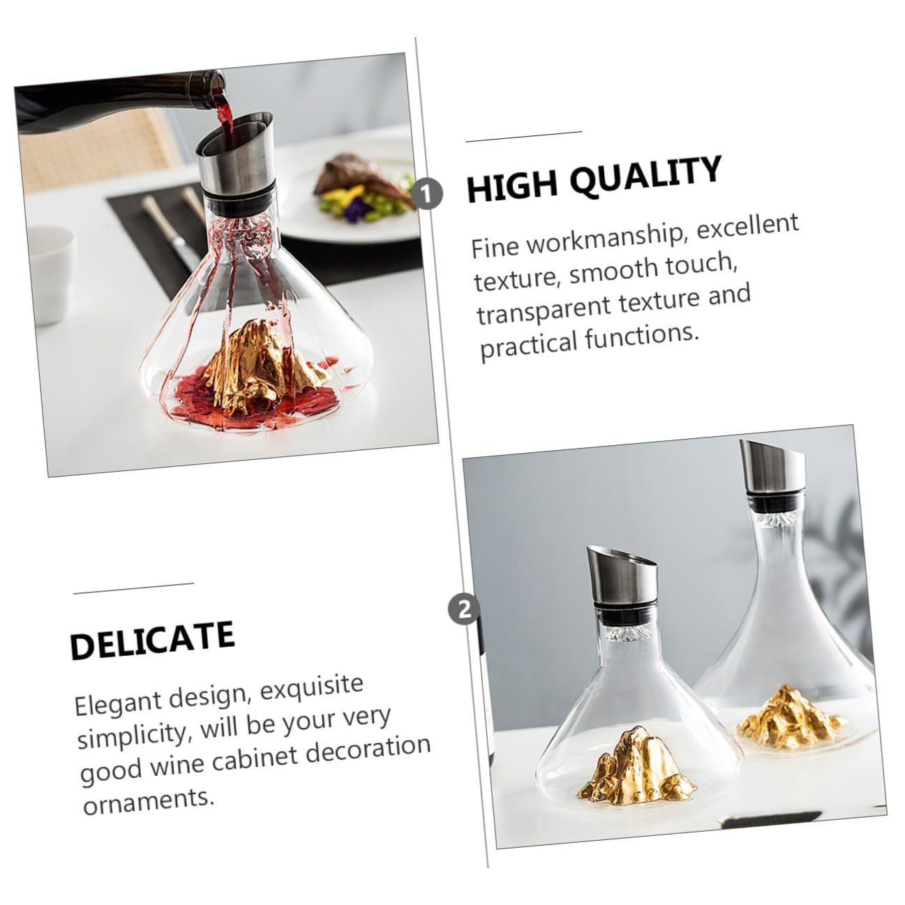 Decanter Vino Cristallo Capacità 1500ml Colore Oro Design Elegante e Funzione di Decantazione per Arredamento Cantina e Degustazione