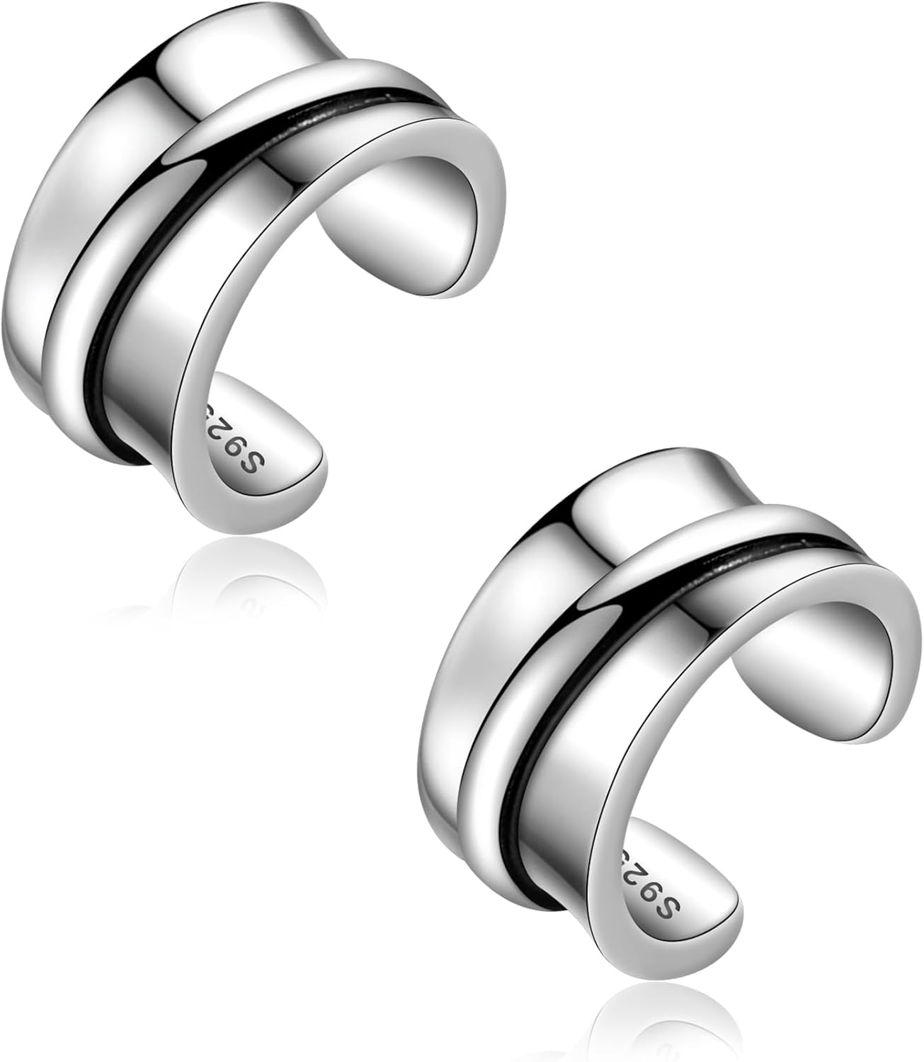 CHIC & ARTSY Sterling Silver Ear Cuff Earrings - Hypoallergenic, Simple Line, Adjustable No Piercing Clip Ons for Women