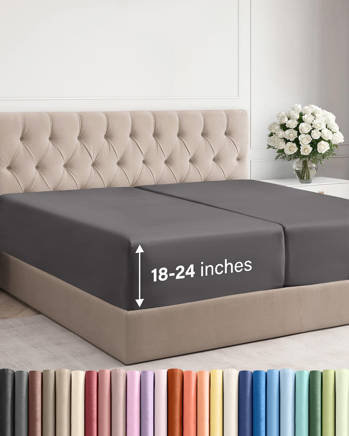 extra deep split king fitted sheet - single fitted sheet only - dark grey