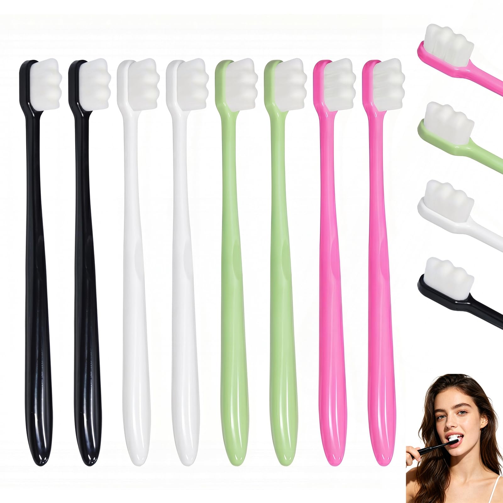 8-Pack Soft Bristle Toothbrush, Extra Ultra Soft Micro Nano Toothbrush for Adults, Manual Toothbrush with 20000 Bristles for Sensitive Teeth and Gums, Gentle Oral Care Brush (4 Color)