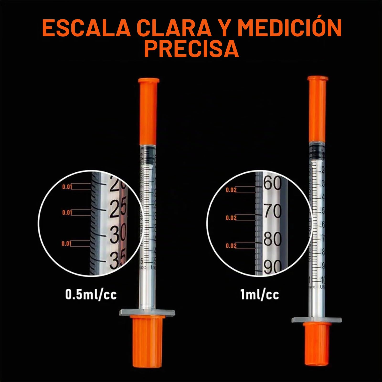 100 jeringas desechables de 0,5 ml para uso veterinario, animal y laboratorio