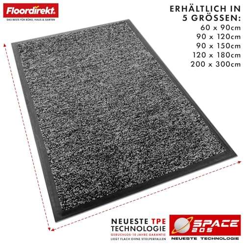 Floordirekt Schmutzfangmatte Space 205 – Rutschfeste Fußmatte mit innovativer TPE-Technologie in Rand und Rückseite – Ideal für Eingänge, Flur und Haustür – Anthrazit – 90x120 cm
