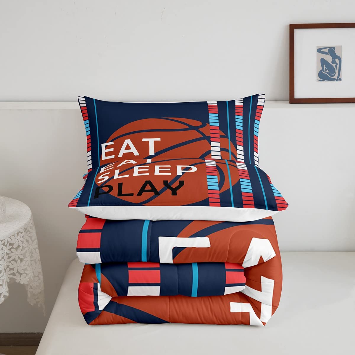 Set Biancheria Da Letto Basket – Copripiumino Con Onde E Fiamme Per Queen Size, Regalo Per Appassionati