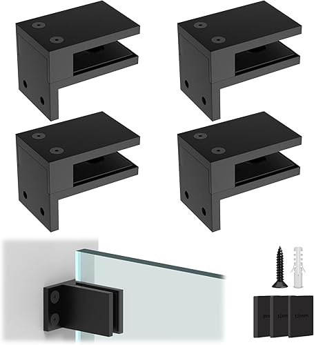 LukLoy Paquete de 4 abrazaderas de pared a vidrio, abrazadera de barandilla de vidrio de acero inoxidable 304 negro mate para paneles de 516 a 12