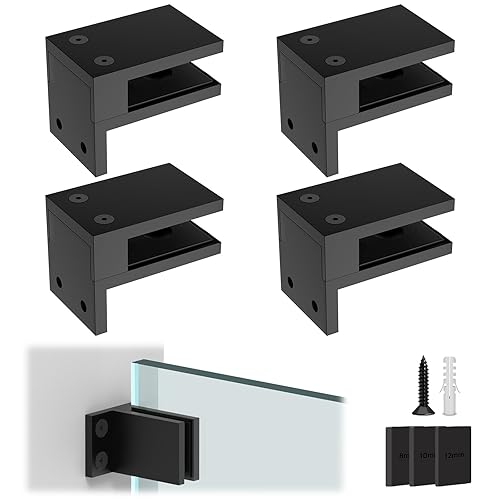 LukLoy Paquete de 4 abrazaderas de pared a vidrio, abrazadera de barandilla de vidrio de acero inoxidable 304 negro mate para paneles de 5/16 a 1/2