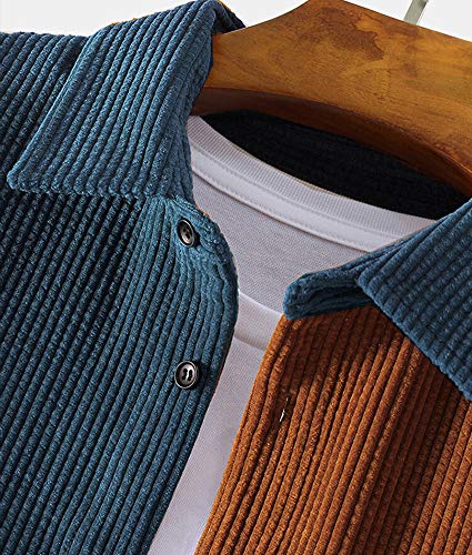 Kedera Mens Corduroy Patchwork Shirts Casual Button Up Long Sleeve Jacket Coat3