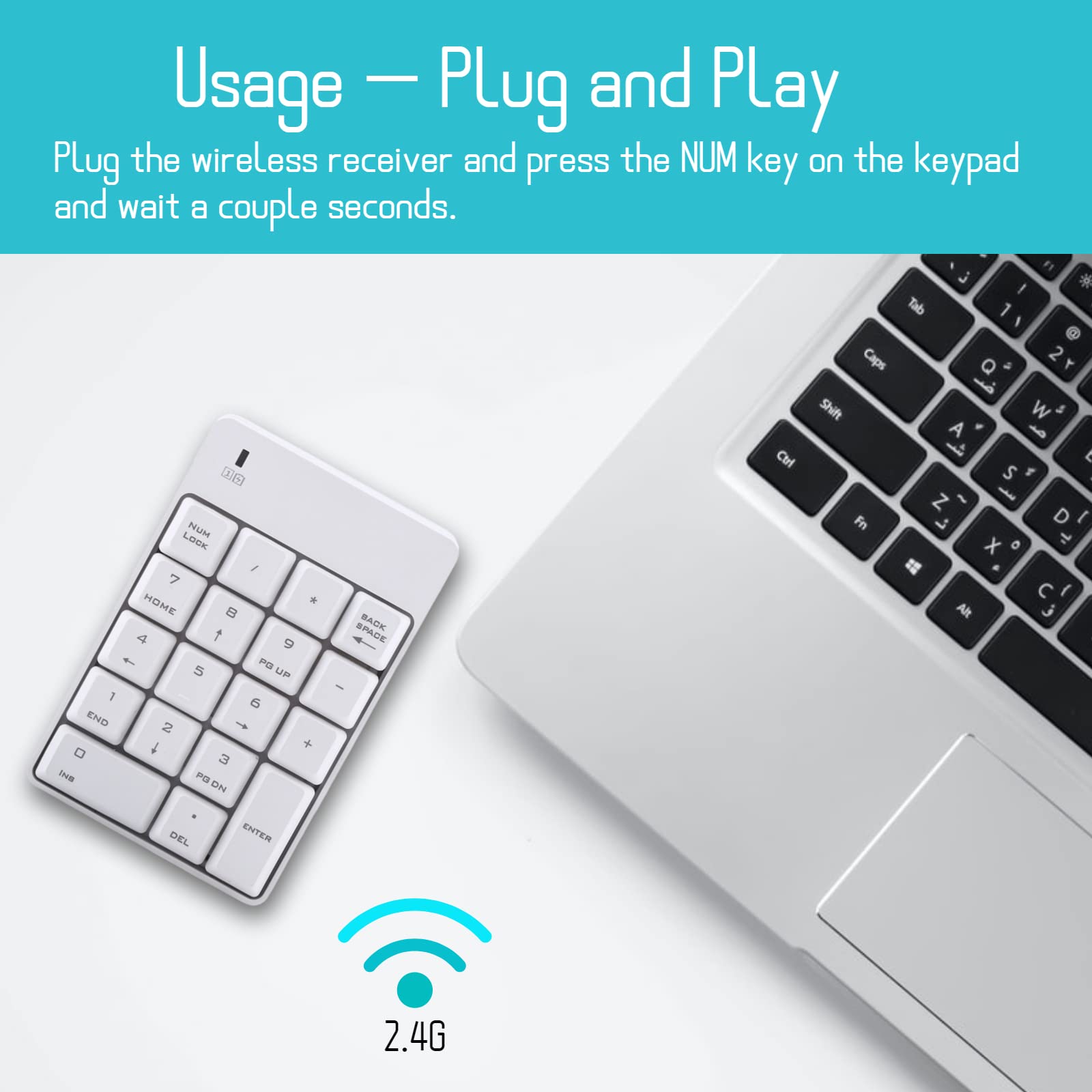 Cuifati 2.4G Clavier numérique USB sans Fil Pavé numérique Numéro 18 Touches Ordinateur Portable Nouveau, Mini Clavier numérique Compact Lightweight avec Connexion sans câble (Blanc)