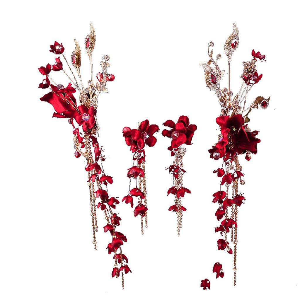 Tocado nupcial borla roja clip para el cabello de boda vestido accesorios
